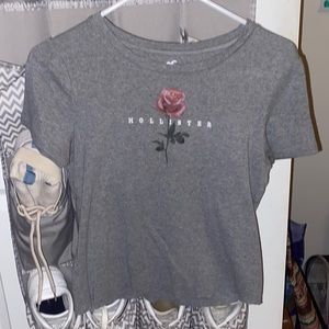 Small Hollister women’s grey rose cropped tee.